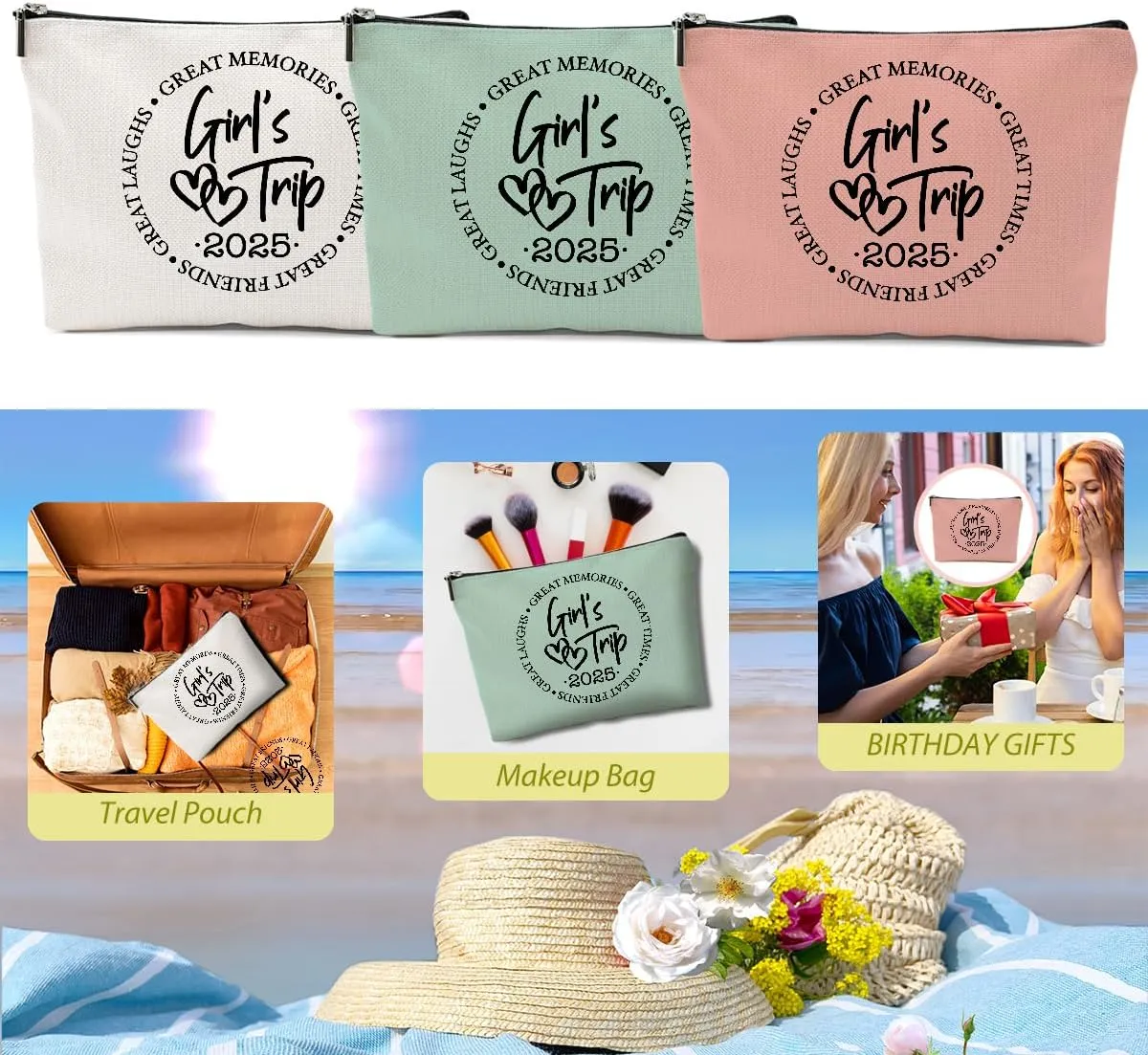 1 Pcs 3 Pcs 4 Pcs Makeup Bag, Girls Trip Gifts Favors Girls Weekend Gifts, Friendship Gifts for Women Bestie Bride
