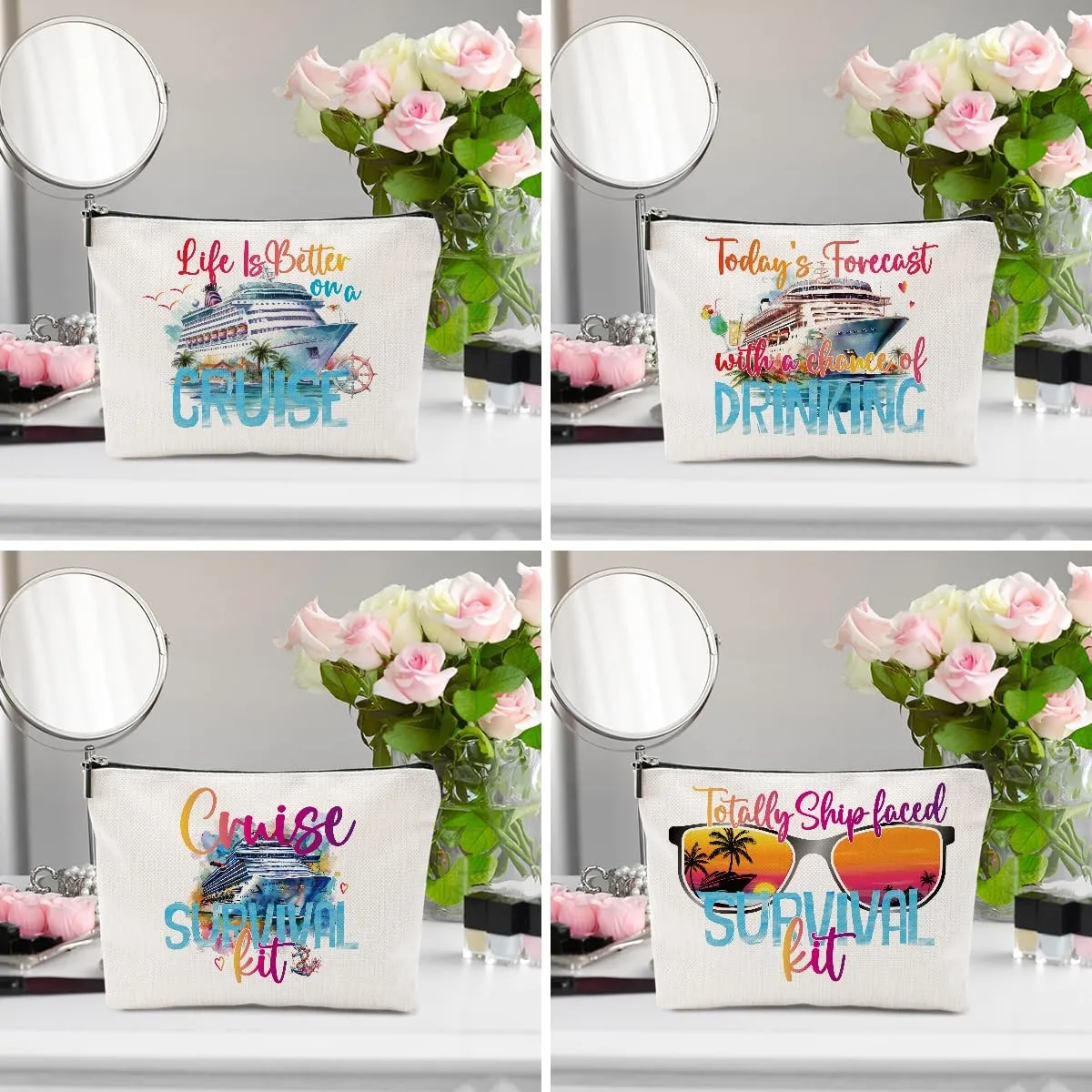 1 Pcs 3 Pcs 4 Pcs Makeup Bag, Girls Trip Gifts Favors Girls Weekend Gifts, Friendship Gifts for Women Bestie Bride