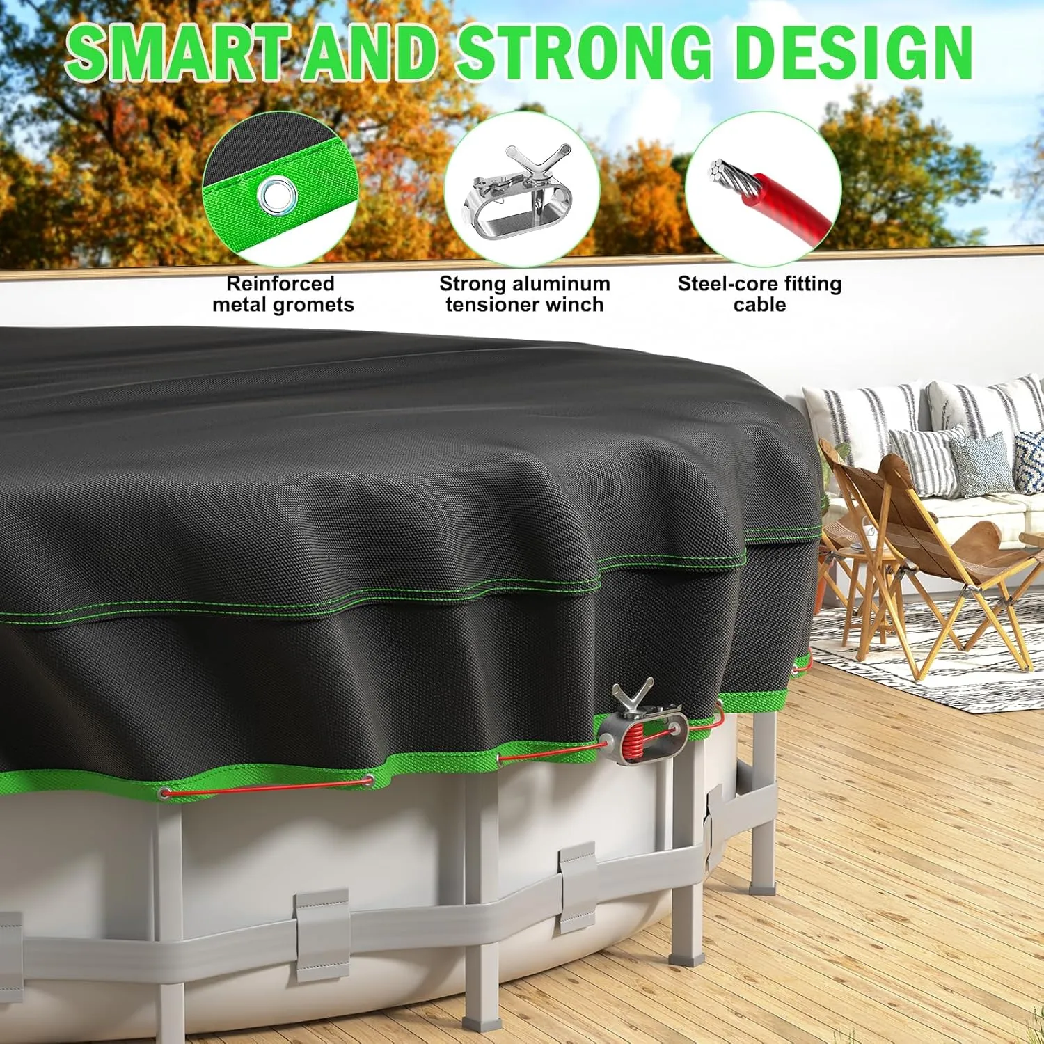 10 Ft Round Pool Cover, Solar Cover for Above Ground Pools, Heavy Duty Swimming Pool Cover Protector with Winch and Cable, Strong Tear Resistant Winter Pool Cover Ideal for Waterproof and Dustproof