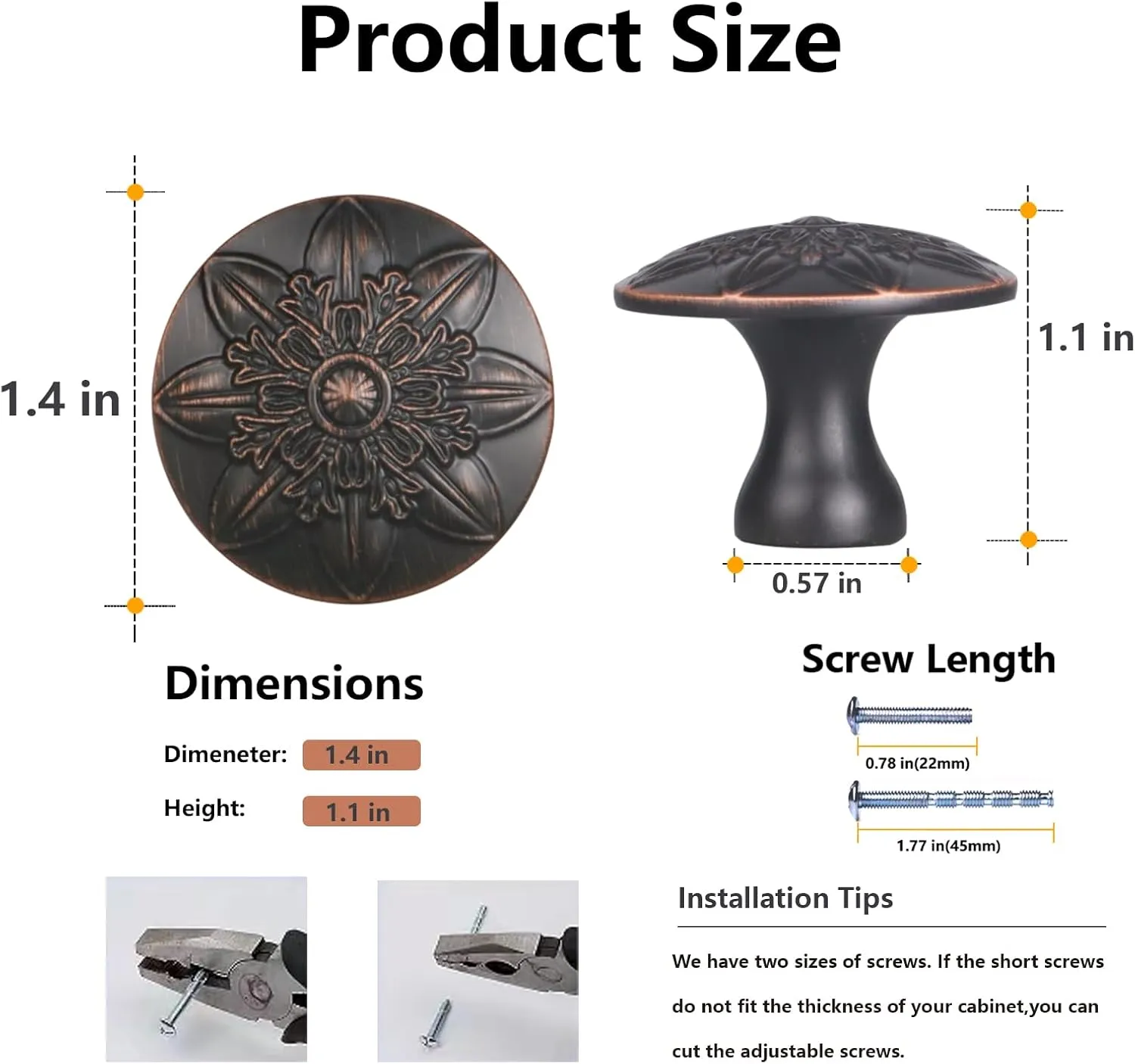 10 Pack Oil Rubbed Bronze Cabinet Hardware Knobs,1-2/5" Round Bronze Knobs Handles for Kitchen Cabinets and Drawers Antique Bronze Drawer Pulls
