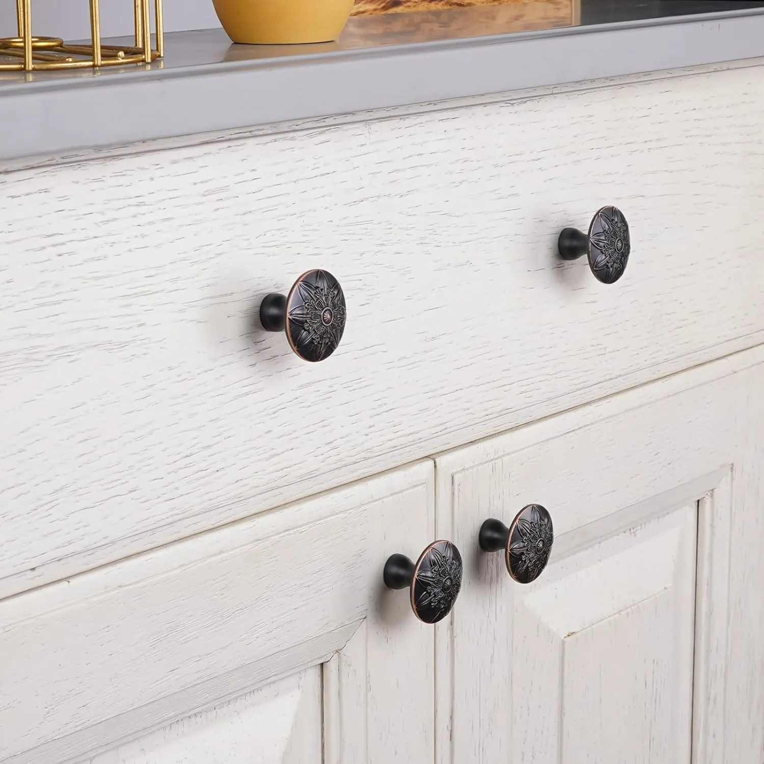 10 Pack Oil Rubbed Bronze Cabinet Hardware Knobs,1-2/5" Round Bronze Knobs Handles for Kitchen Cabinets and Drawers Antique Bronze Drawer Pulls