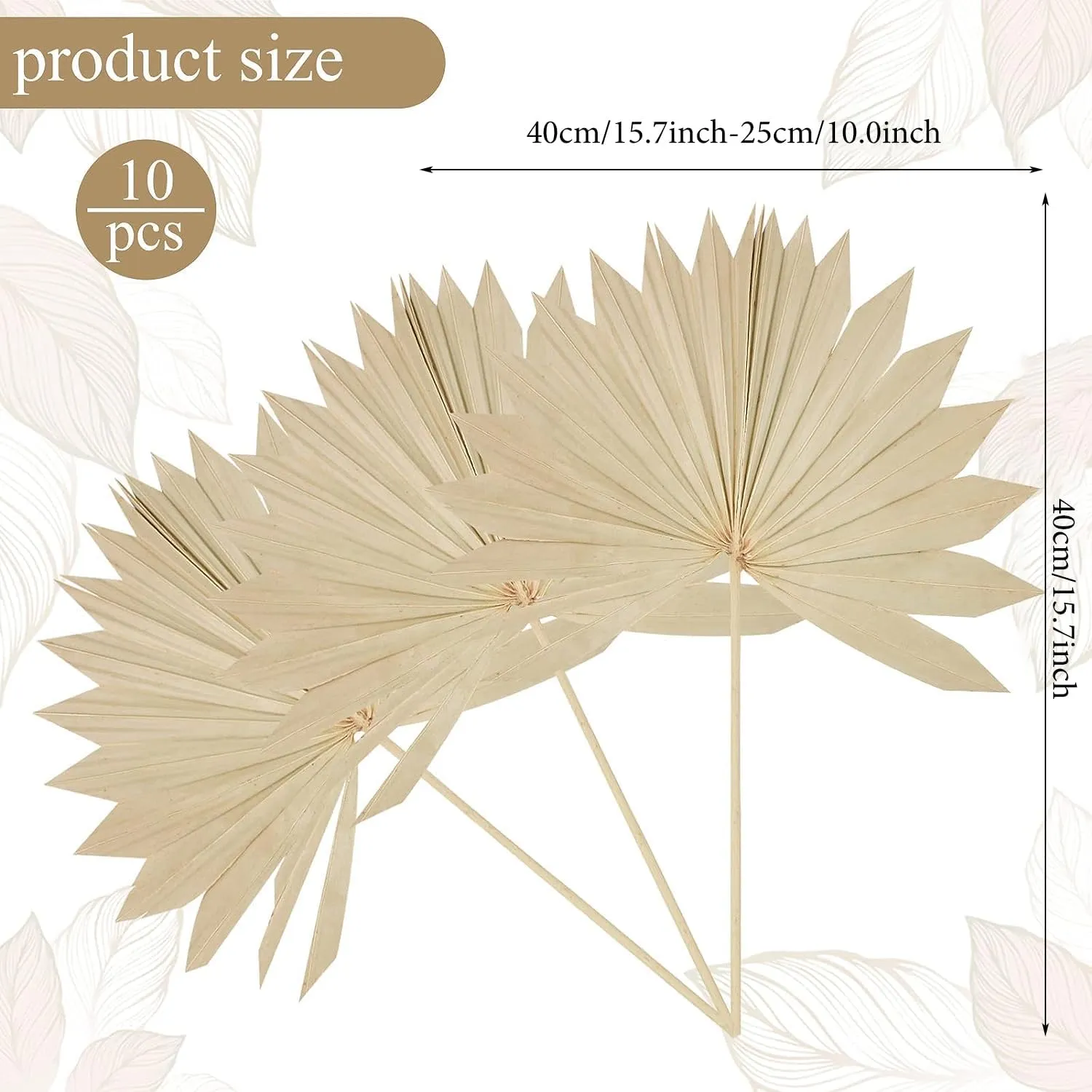 10 Pieces Large Dried Palm Leaves Decor Sun Palm Natural Dried Palm Fans Dried Palm Spears Gold Palm Leaf Dried Plants for Boho Wedding Bouquets Home Leaf Party Decorations( 10 Pieces )