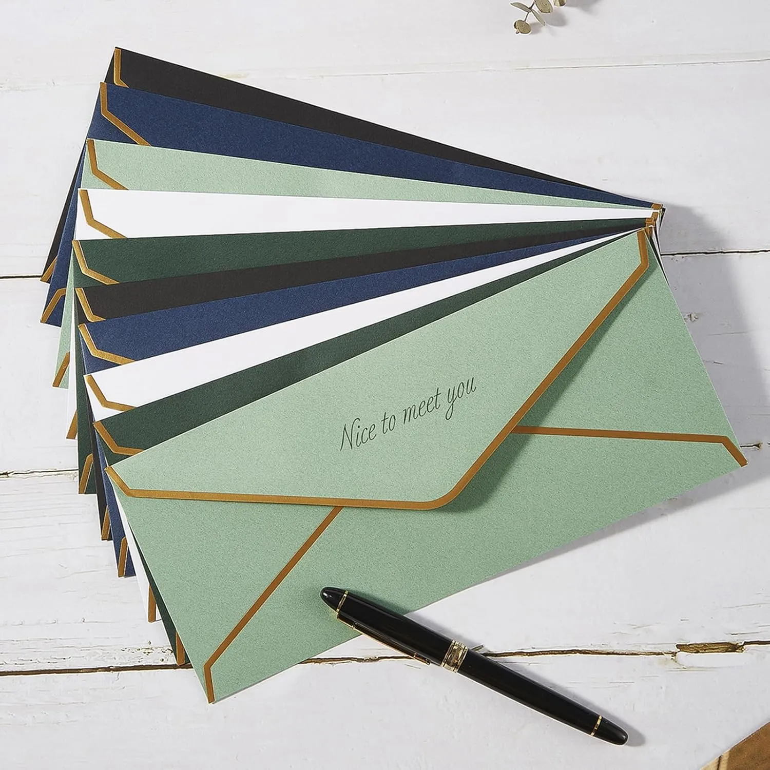 100 Pack #10 Business Envelopes with Gold Border, Self Seal Standard Envelopes with Gold Stickers for Office, Checks, Letter Mailing, Invoices, 4 1/8 x 9 1/2 Inches (Sage-Green)