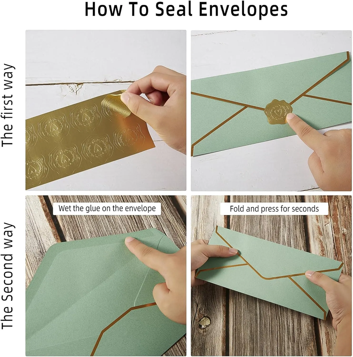 100 Pack #10 Business Envelopes with Gold Border, Self Seal Standard Envelopes with Gold Stickers for Office, Checks, Letter Mailing, Invoices, 4 1/8 x 9 1/2 Inches (Sage-Green)