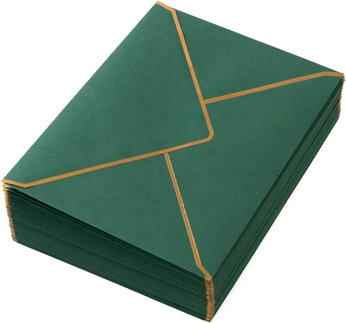 100 Pack A7 Envelopes 5 x 7 Card Envelopes V Flap with Gold Border for Office, Wedding Gift Cards, Invitations, Graduation, Baby Shower, Parties (5.32 x 7.28 Inches, Dark Green)