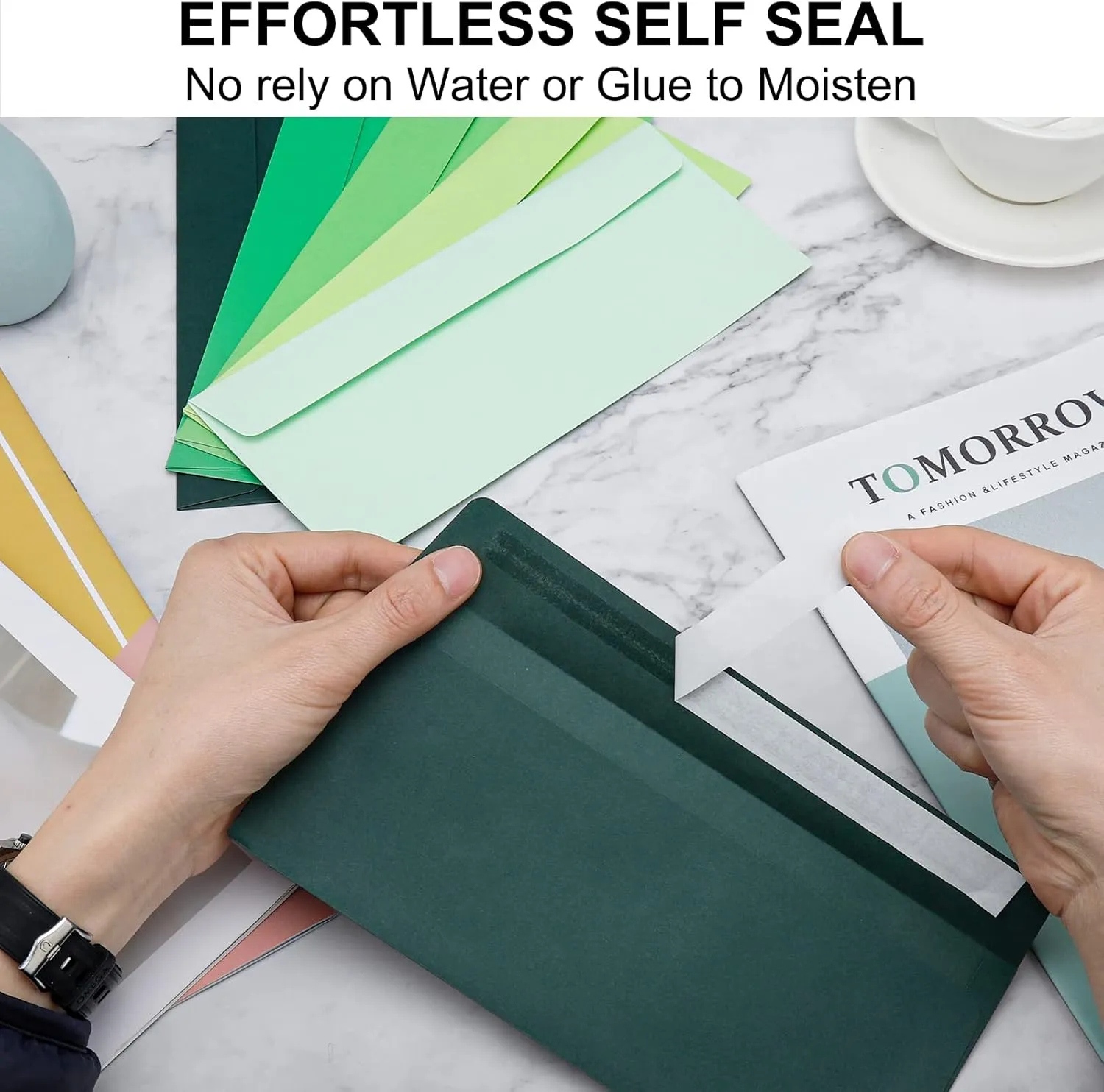 100 Pack Shade of Sage Green Envelopes #10 Business Envelopes Self adhesive 4-1/8 x 9-1/2 in Square Flap Mailing Envelopes for Office, Business Letterhead, Invoices, Personal Mailing, Letters