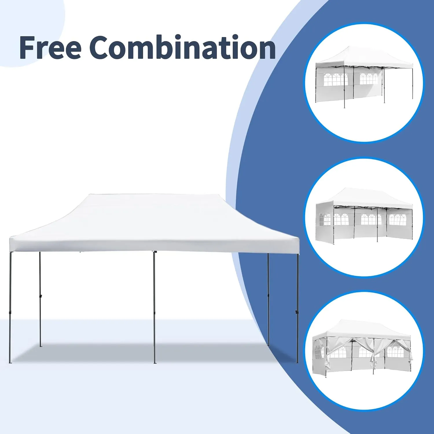 10x20 FT Canopy Party Tent with Wheeled Bag,Outdoor Waterproof Wedding Patio Gazebo W/ 6 Removable Sidewalls,Large Event Shelters W/Sandbags & Adjustable Height,for Party,Wedding,White