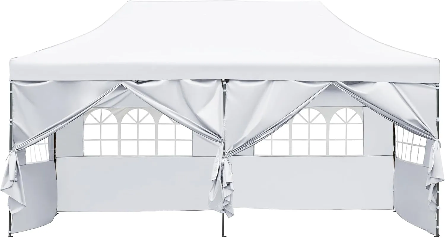 10x20 FT Canopy Party Tent with Wheeled Bag,Outdoor Waterproof Wedding Patio Gazebo W/ 6 Removable Sidewalls,Large Event Shelters W/Sandbags & Adjustable Height,for Party,Wedding,White