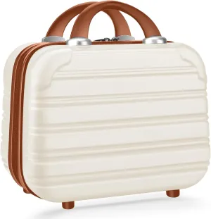 14 inch Hard Shell Makeup Train Case Portable PC ABS Mini Suitcase for Organizer Cosmetics Makeup Brushes Toiletry Beige