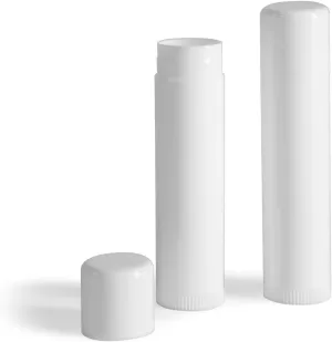144 White Plastic Empty Lip Balm Tubes with White Friction Fit Caps by SKS Bottle & Packaging, 0.15 oz tubes - Bulk White Lip Balm Containers for DIY Lip Care, Lip Balm Making, and Lip Balm Crafting