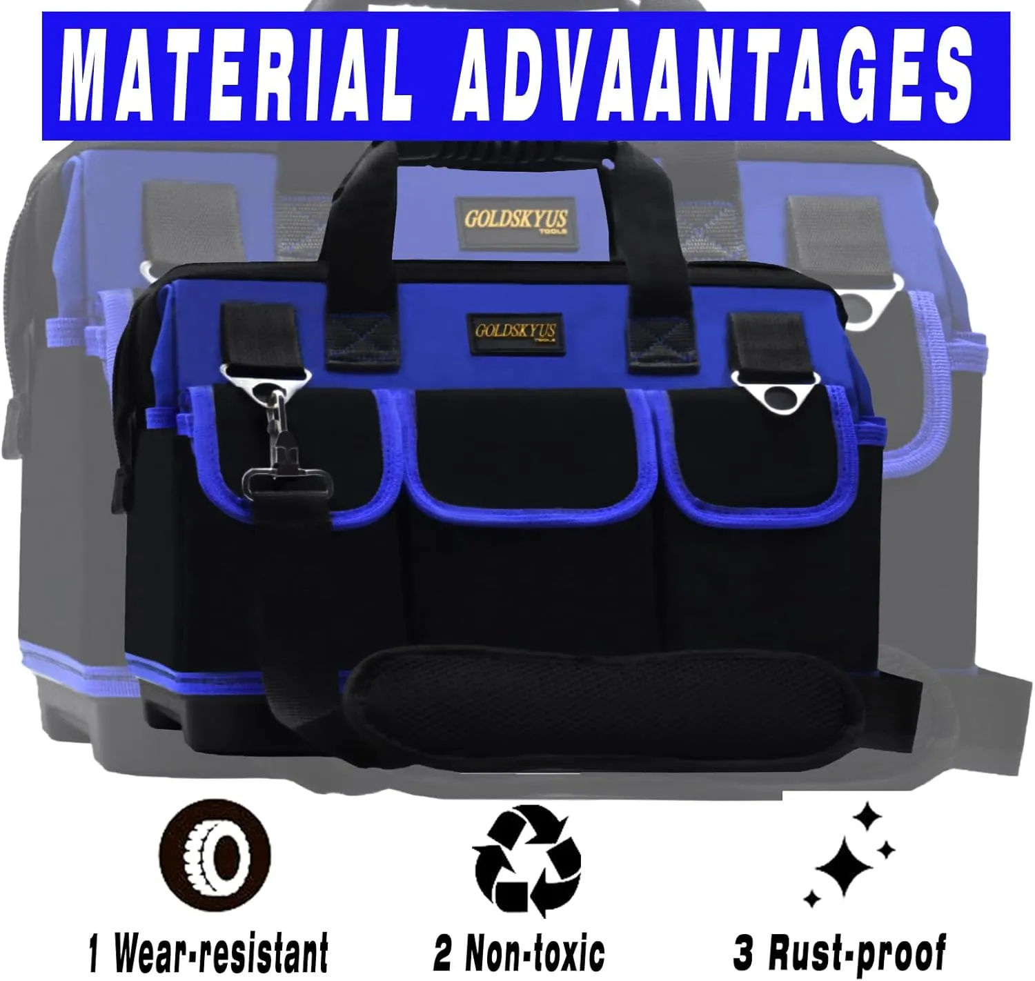 15IN Waterproof Tool Tote, Heavy Duty Bag With Shoulder Strap For Storage (Blue-15Inch)