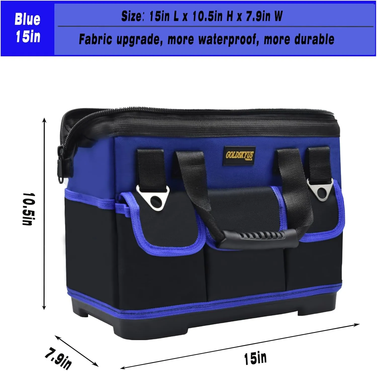 15IN Waterproof Tool Tote, Heavy Duty Bag With Shoulder Strap For Storage (Blue-15Inch)