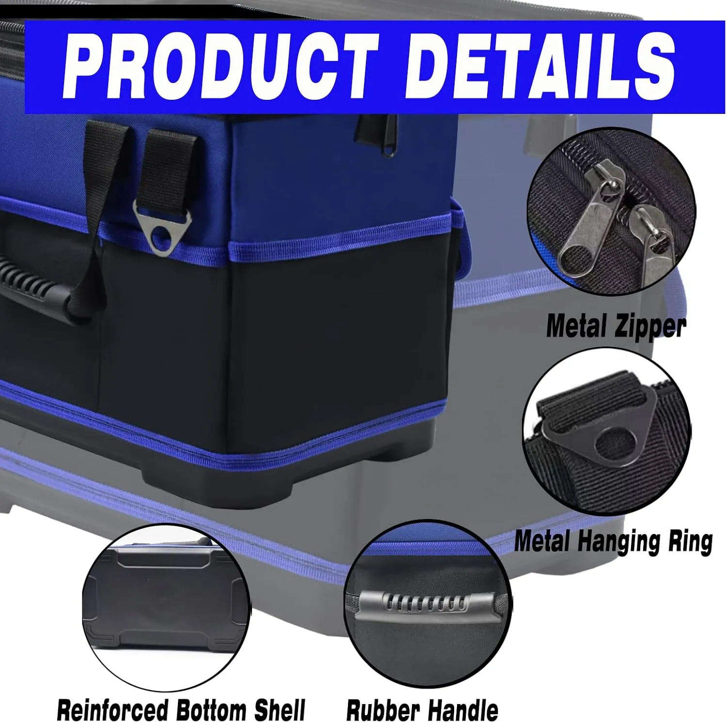 15IN Waterproof Tool Tote, Heavy Duty Bag With Shoulder Strap For Storage (Blue-15Inch)