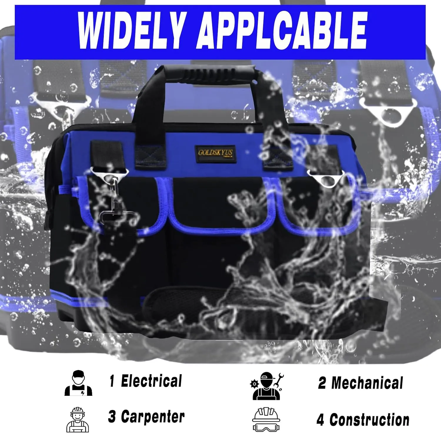 15IN Waterproof Tool Tote, Heavy Duty Bag With Shoulder Strap For Storage (Blue-15Inch)