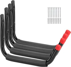 15Inches Jumbo Garage Storage Hooks, Kayak Wall Mount Rack, Heavy Duty Ladders Hangers for SUP Paddle Board, Surfboard, Wake Board, 100 Pound Capacity Canoe Stands (Black, Pack of 4)