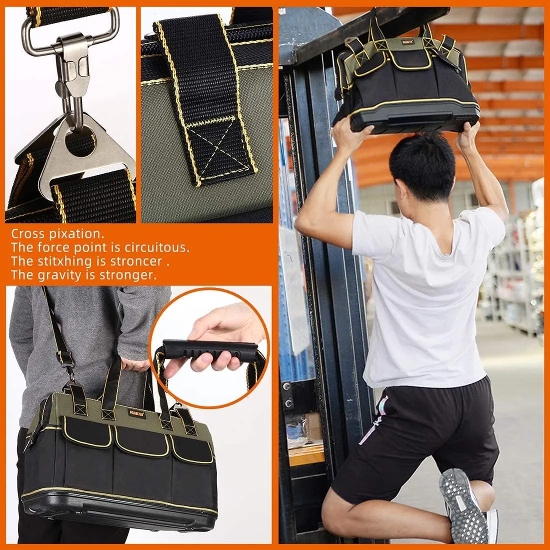 17-inch Wide Mouth Tool Bag with Water Proof Molded Base，Wide Mouth Tool Tote Bag,Waterproof Tool Organizer Bag for Men with Adjustable Shoulder Strap (17 inch)