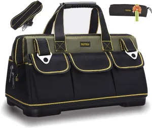 17-inch Wide Mouth Tool Bag with Water Proof Molded Base，Wide Mouth Tool Tote Bag,Waterproof Tool Organizer Bag for Men with Adjustable Shoulder Strap (17 inch)