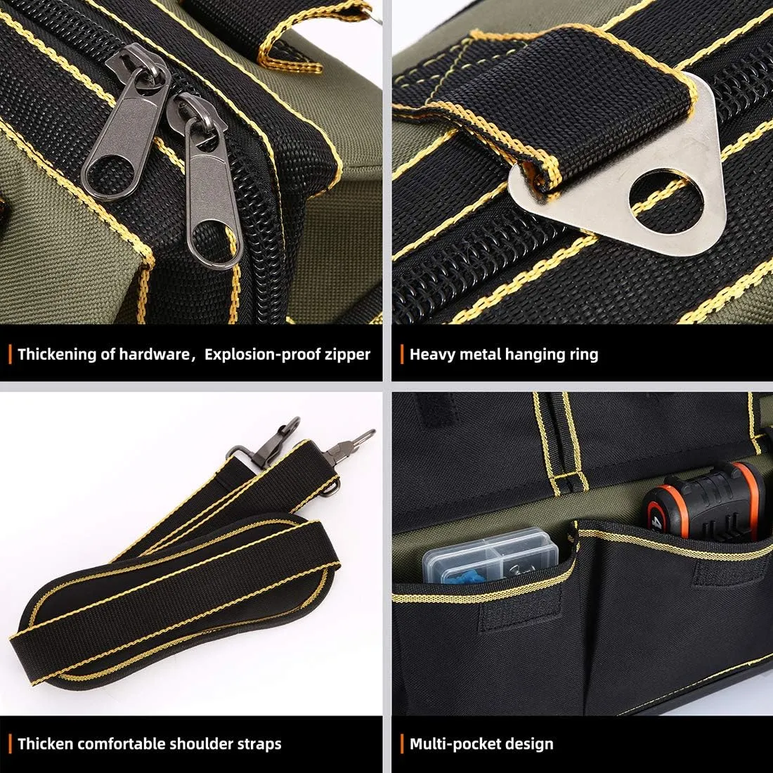 17-inch Wide Mouth Tool Bag with Water Proof Molded Base，Wide Mouth Tool Tote Bag,Waterproof Tool Organizer Bag for Men with Adjustable Shoulder Strap (17 inch)