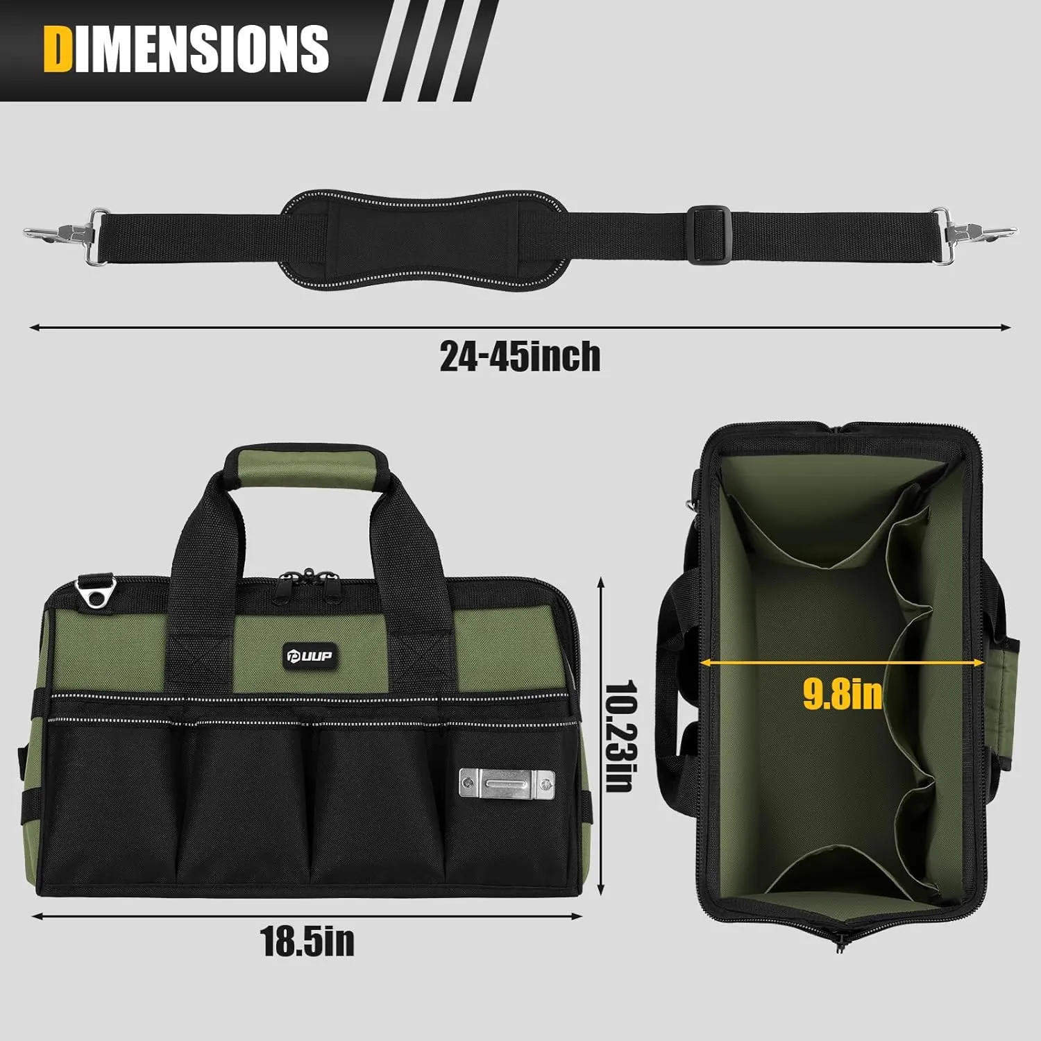 18-Inch Large Tool Bag, 16-Pocket Portable Tool Box Organizer Storage, Heavy Duty Tactical Toolbag with Big Zipper, Travel Carry Toolbox, Father Day Dad Men Electrician Contractor Welding Gift