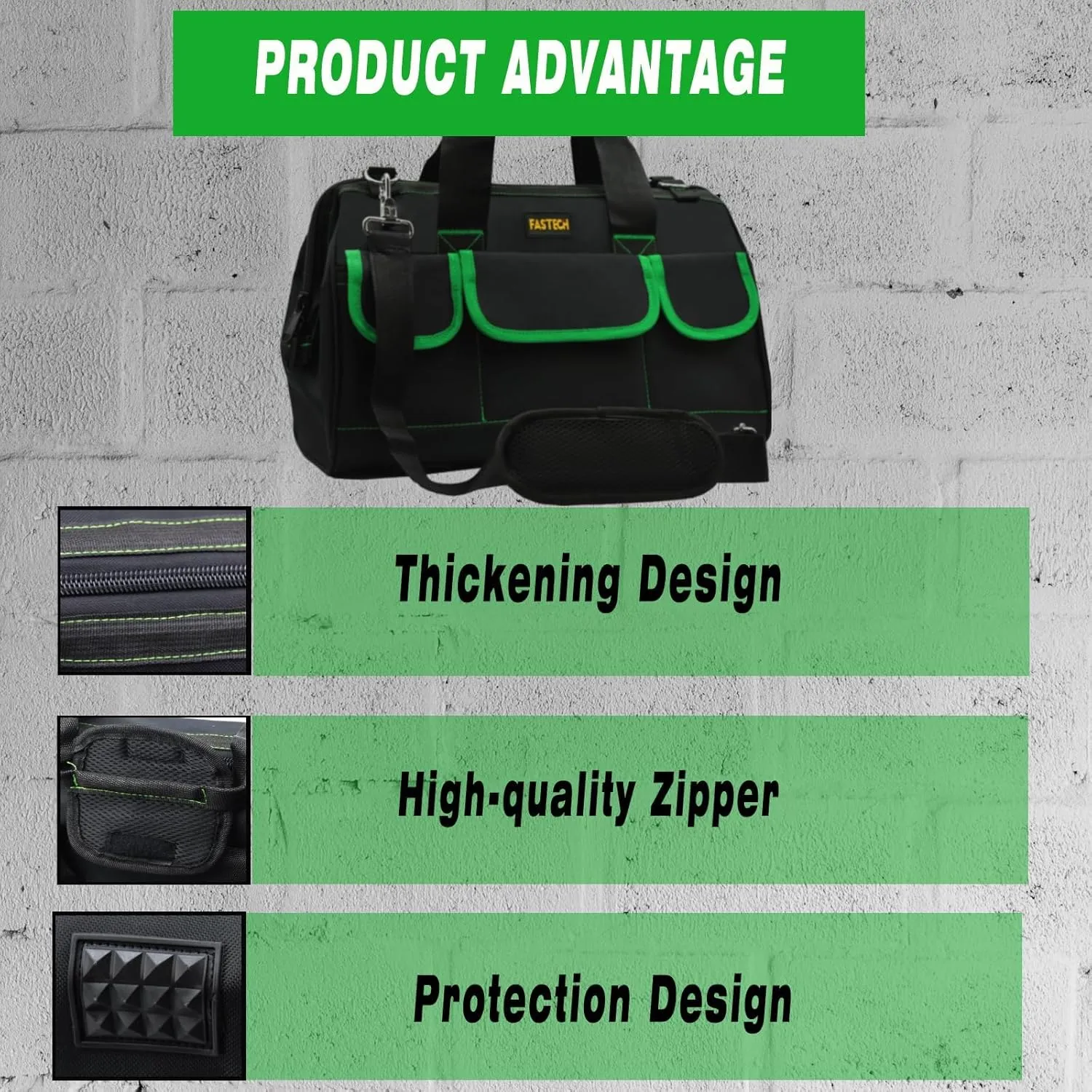 18 Inch Tool Bag With Comfortable Shoulder Straps, Waterproof Wide Mouth Tool Kit, Tool Storage Package For Men/Women (18IN Green)