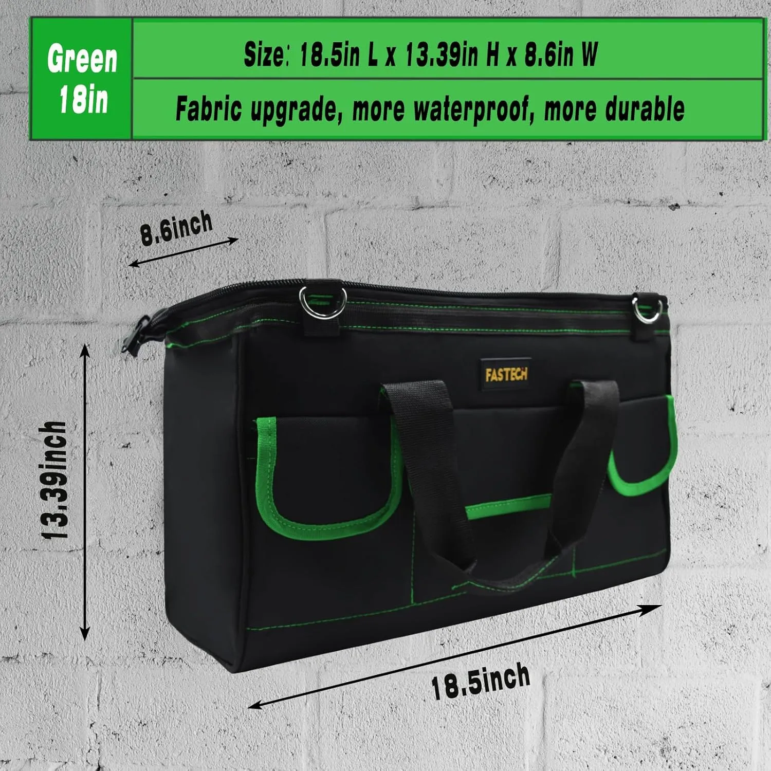18 Inch Tool Bag With Comfortable Shoulder Straps, Waterproof Wide Mouth Tool Kit, Tool Storage Package For Men/Women (18IN Green)