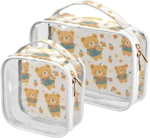 2 Pack clear Yellow Retro Bears travel toiletry kit TSA approved reusable cosmetic bag travel shaving essentials