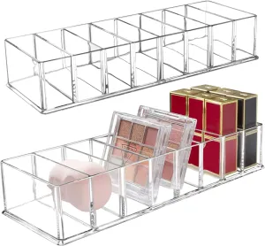 2 Pack Detachable Makeup Organizer, 8 Compartments Acrylic Cosmetic Storage Jewelry Display Boxes, Clear Drawer Organizers Case for Dresser Vanity Bathroom Kitchen