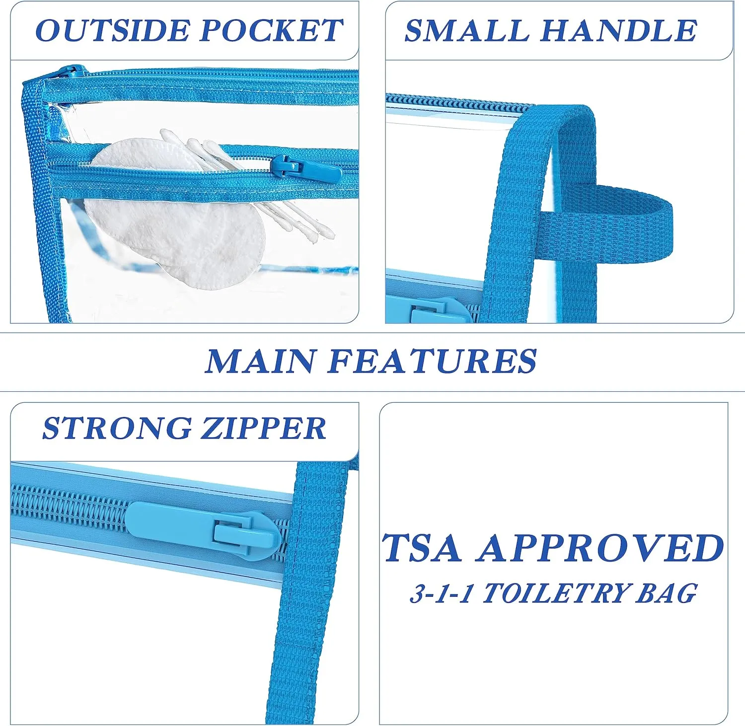 2 Pack TSA Approved Toiletry Bag - Quart Size Travel Bag for Toiletries - Reusable Clear Bag for Liquids - 311 Compliant Airplane Bag Blue