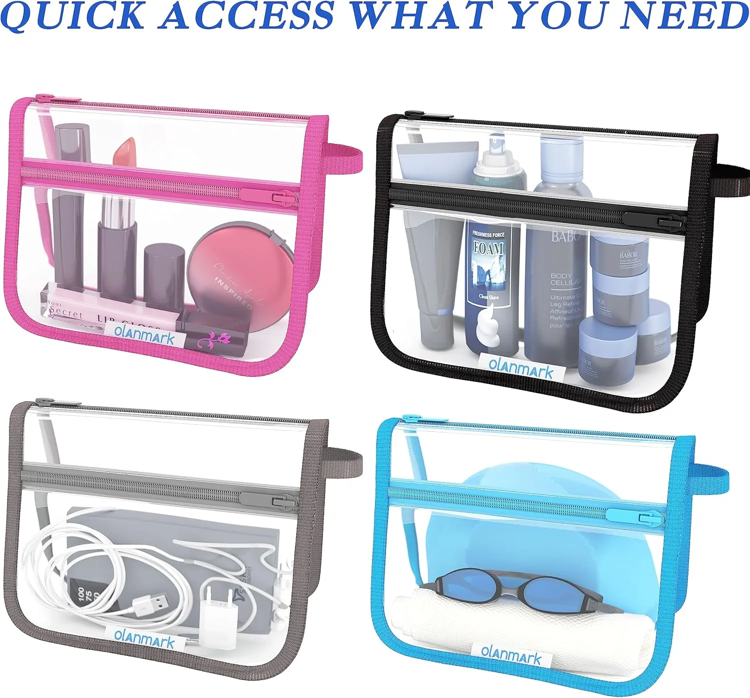 2 Pack TSA Approved Toiletry Bag - Quart Size Travel Bag for Toiletries - Reusable Clear Bag for Liquids - 311 Compliant Airplane Bag Blue