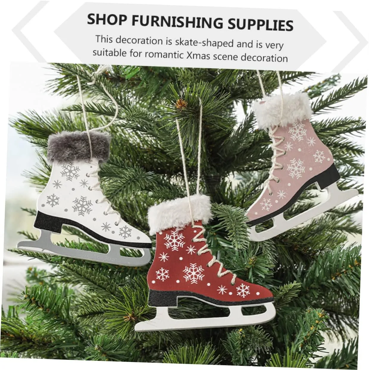 2 Pcs Christmas Boot Skates Decorations Wooden Ice Skating Boot Ornaments for Xmas Party Hanging Decor