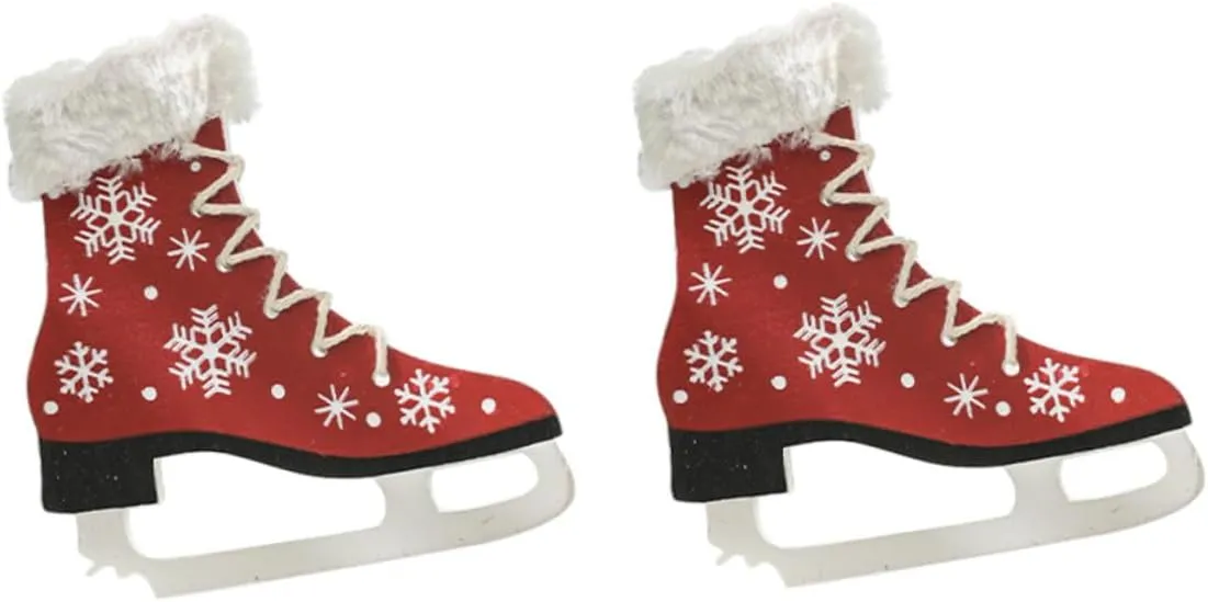 2 Pcs Christmas Boot Skates Decorations Wooden Ice Skating Boot Ornaments for Xmas Party Hanging Decor