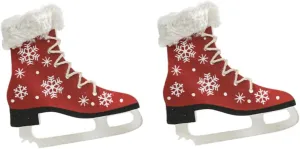 2 Pcs Christmas Boot Skates Decorations Wooden Ice Skating Boot Ornaments for Xmas Party Hanging Decor