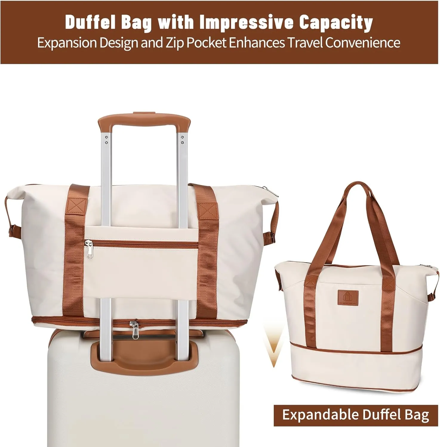 2 Piece Luggage Sets with Spinner Wheels Front Open Pocket, ABS PC Suitcase with TSA Lock & YKK Zipper, Carry On 20/24 inch Medium  Toiletry Bag Handbag, Apricot Off White