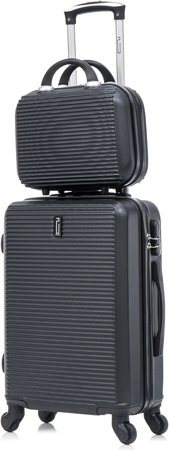 20 inch Cary-On Luggage   Cosmetic Bag with Hard Shell | 20" Ligthweight Cabin Approved Suitcase   Cosmetic Case | Carry on Luggage 22x14x9 Airline Approved | Black