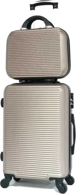 20 inch Cary-On Luggage   Cosmetic Bag with Hard Shell | 20" Ligthweight Cabin Approved Suitcase   Toiletry Bag | Carry on Luggage 22x14x9 Airline Approved | Champagne