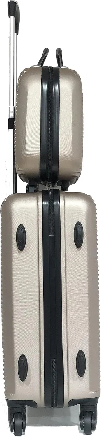 20 inch Cary-On Luggage   Cosmetic Bag with Hard Shell | 20" Ligthweight Cabin Approved Suitcase   Toiletry Bag | Carry on Luggage 22x14x9 Airline Approved | Champagne