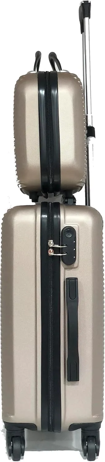 20 inch Cary-On Luggage   Cosmetic Bag with Hard Shell | 20" Ligthweight Cabin Approved Suitcase   Toiletry Bag | Carry on Luggage 22x14x9 Airline Approved | Champagne