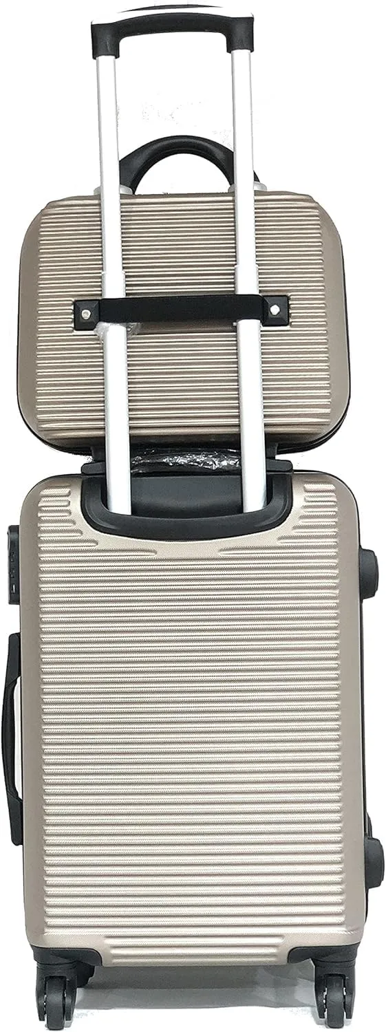 20 inch Cary-On Luggage   Cosmetic Bag with Hard Shell | 20" Ligthweight Cabin Approved Suitcase   Toiletry Bag | Carry on Luggage 22x14x9 Airline Approved | Champagne