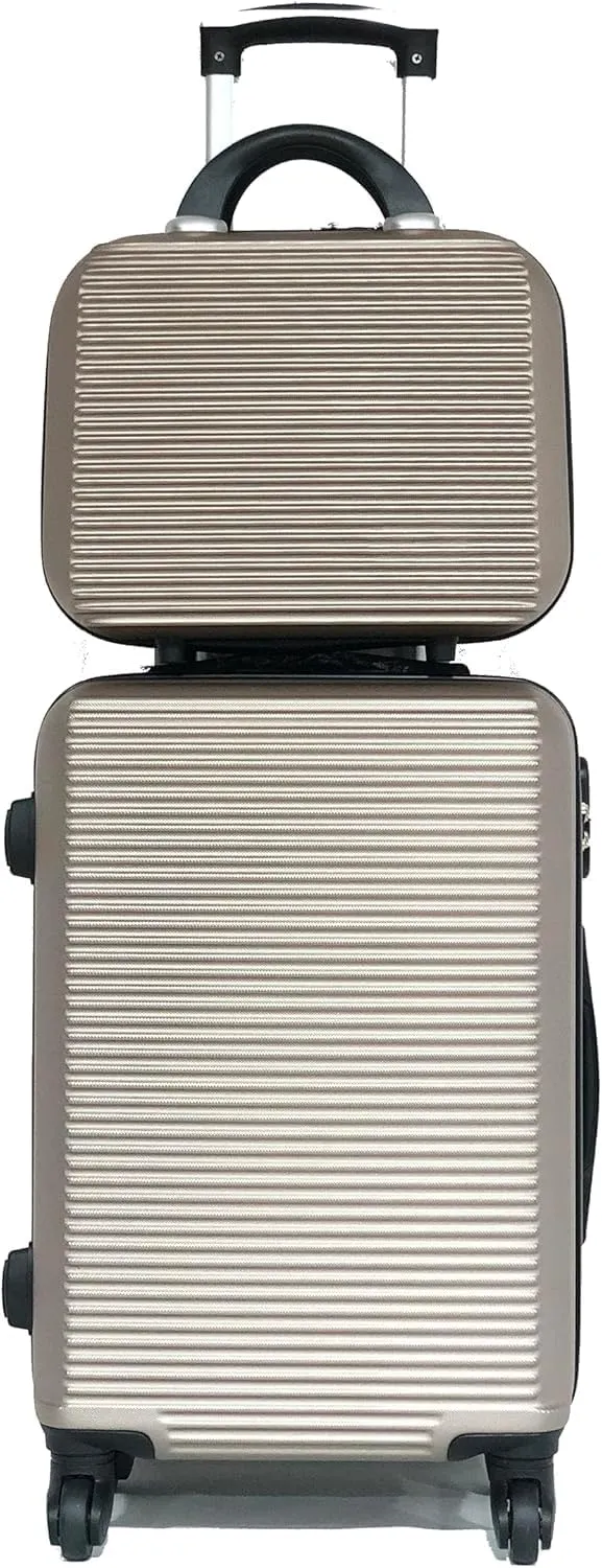 20 inch Cary-On Luggage   Cosmetic Bag with Hard Shell | 20" Ligthweight Cabin Approved Suitcase   Toiletry Bag | Carry on Luggage 22x14x9 Airline Approved | Champagne