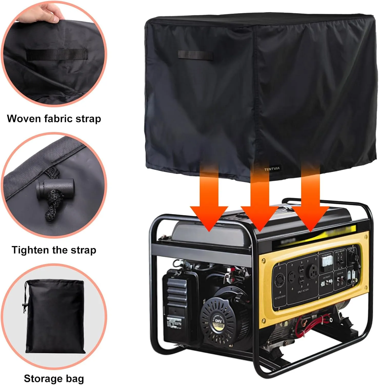 【2025 New Upgrade】TENTVIA Universal Generator Cover 26x20x20 Inches,600D Heavy-Duty Oxford Fabric,Dustproof and Waterproof Protection for Generators, Suitable for Most 1500-9000W Generators.black