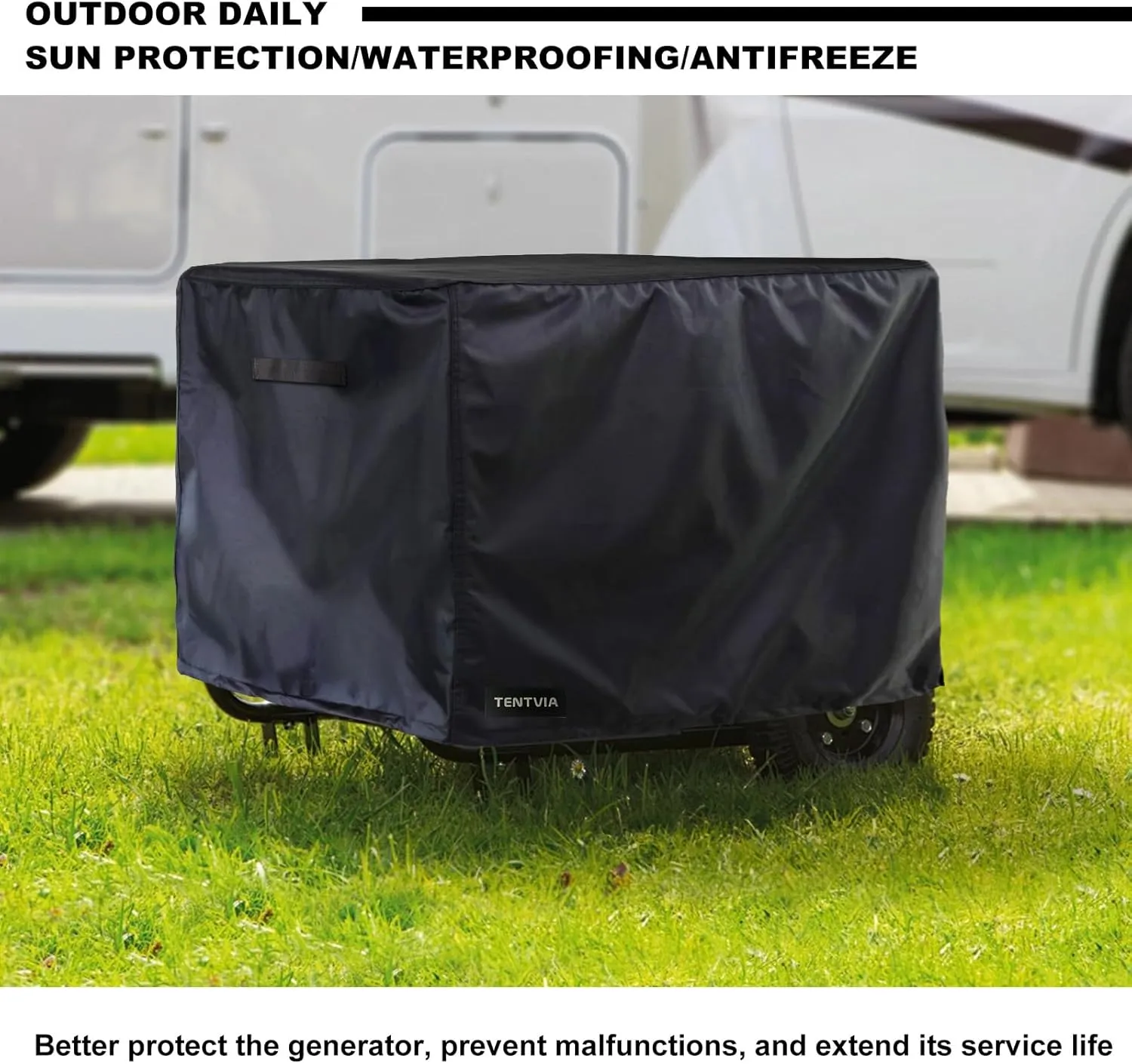 【2025 New Upgrade】TENTVIA Universal Generator Cover 26x20x20 Inches,600D Heavy-Duty Oxford Fabric,Dustproof and Waterproof Protection for Generators, Suitable for Most 1500-9000W Generators.black