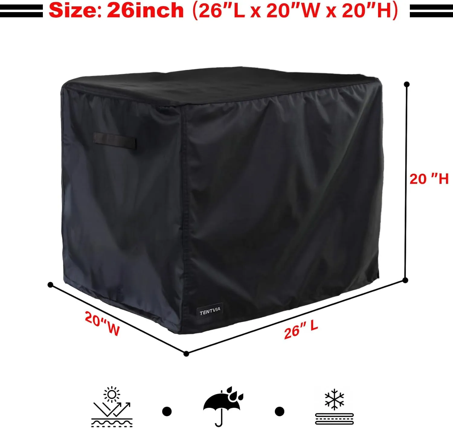 【2025 New Upgrade】TENTVIA Universal Generator Cover 26x20x20 Inches,600D Heavy-Duty Oxford Fabric,Dustproof and Waterproof Protection for Generators, Suitable for Most 1500-9000W Generators.black