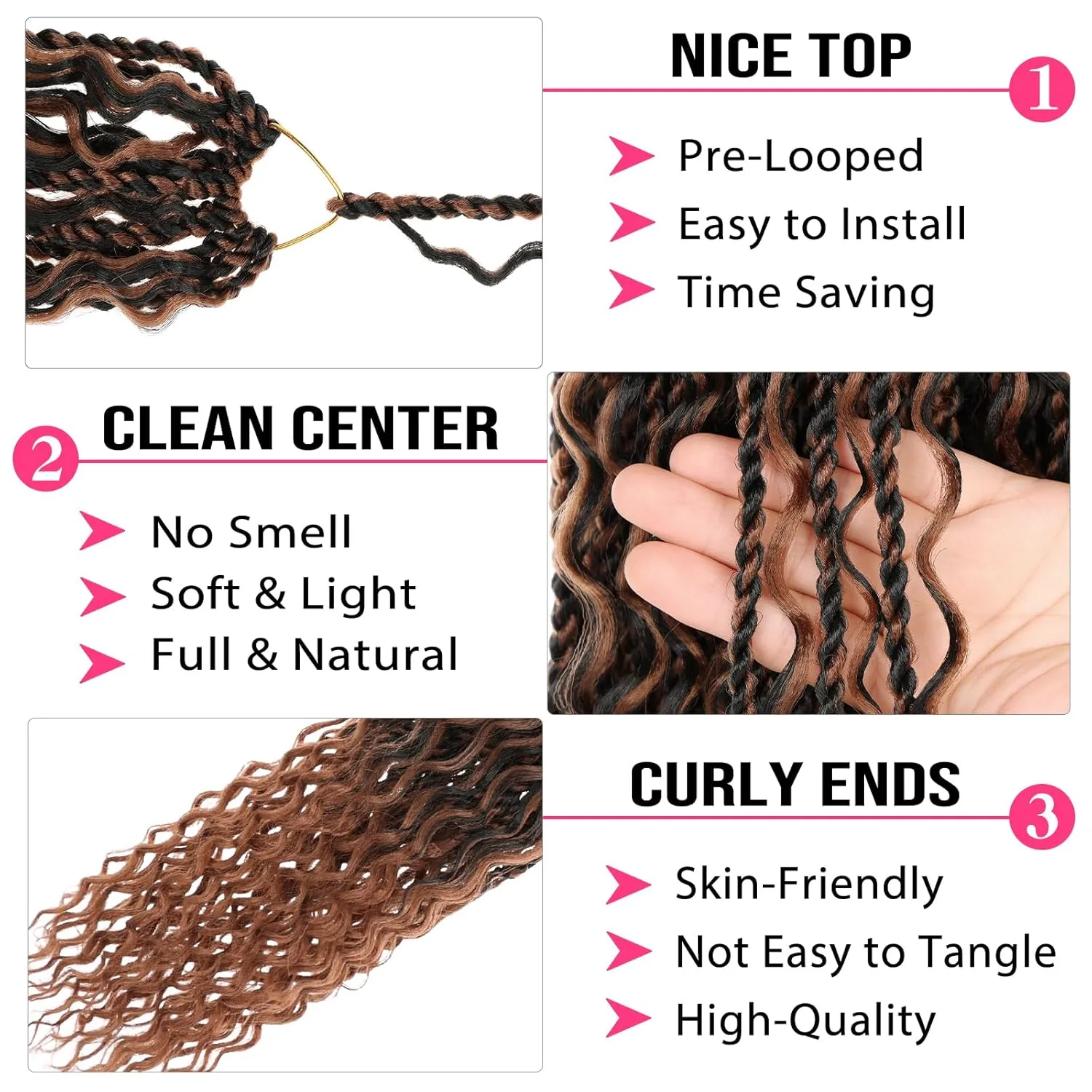 24 Inch Island Twist Crochet Hair with Curls 9 Packs Black Mix Brown Boho Senegalese Twist Crochet Braids for Black Women Pre-Looped Boho Soft Twist Braids Synthetic Hair Extensions 1BM30#