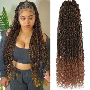 24 Inch Island Twist Crochet Hair with Curls 9 Packs Black Mix Brown Boho Senegalese Twist Crochet Braids for Black Women Pre-Looped Boho Soft Twist Braids Synthetic Hair Extensions 1BM30#