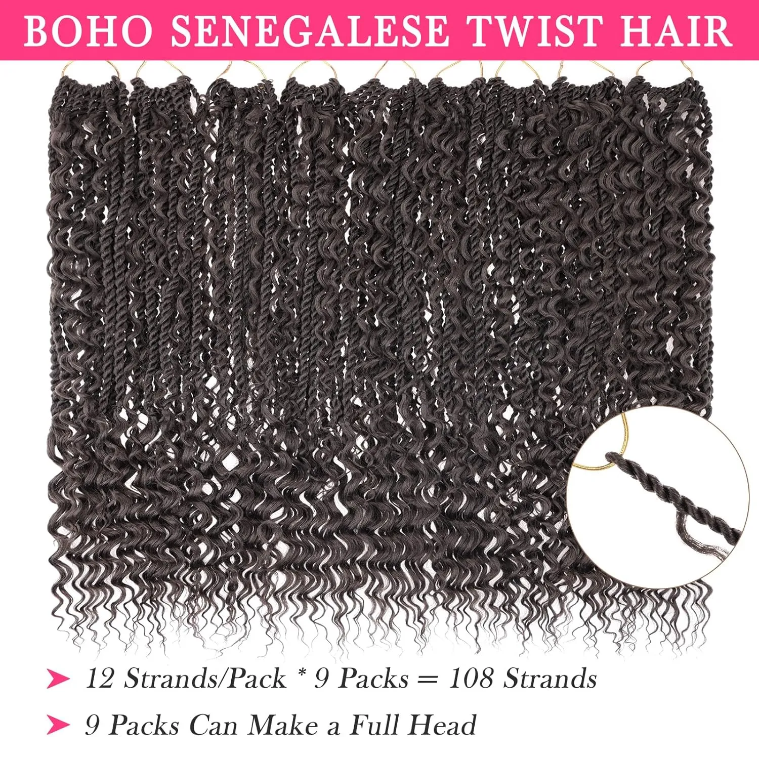24 Inch Senegalese Twist Crochet Braids with Curly Ends 9 Packs Pre-Looped Boho Island Twist Crochet Hair with Curls Goddess Boho Box Braids for Women Synthetic Braiding Hair Extensions 4#