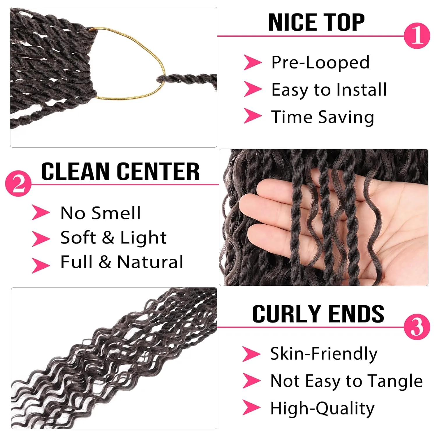24 Inch Senegalese Twist Crochet Braids with Curly Ends 9 Packs Pre-Looped Boho Island Twist Crochet Hair with Curls Goddess Boho Box Braids for Women Synthetic Braiding Hair Extensions 4#