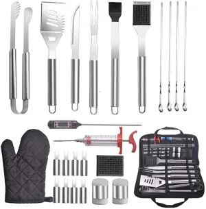 25pcs Stainless Steel Oxford Cloth Bag BBQ Grill Accessories Barbecue Tool Set Silver B022 Grilling tool sets