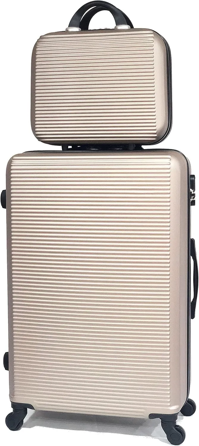 28 inch Large Suitcase   Cosmetic Case | 28" Large Lightweight ABS Hard Shell Luggage and Comestic Bag | 4 Wheels | Champagne