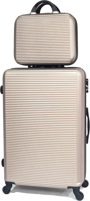 28 inch Large Suitcase   Cosmetic Case | 28" Large Lightweight ABS Hard Shell Luggage and Comestic Bag | 4 Wheels | Champagne