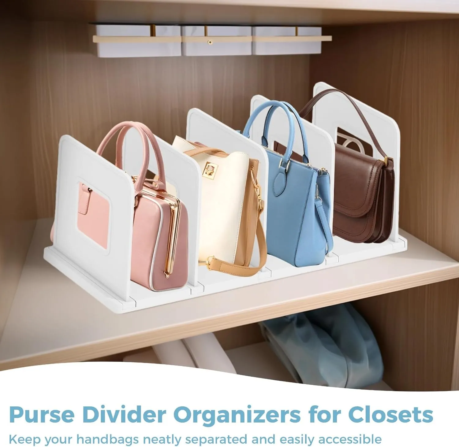 2PCS Purse Organizers, 13.7 x 5.9 x 5.5-Inches,Adjustable Closet Organizer, Handbag Shelf Divider Storage Organizer for 8 Big Handbags/16 Small Handbags
